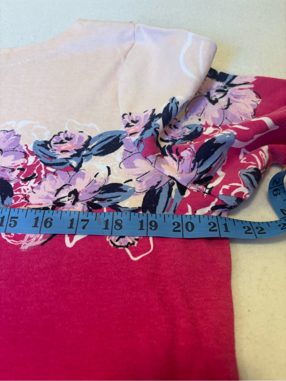 Unbranded XL Pink Floral Ombre Boat Neck Top‎ 3/4 Roll Sleeve - Picture 3 of 7
